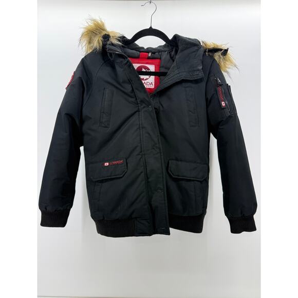 Canada Weather Gear Girls Faux Black Insulated Jacket w/ Fur Lined Hood - Picture 1 of 8